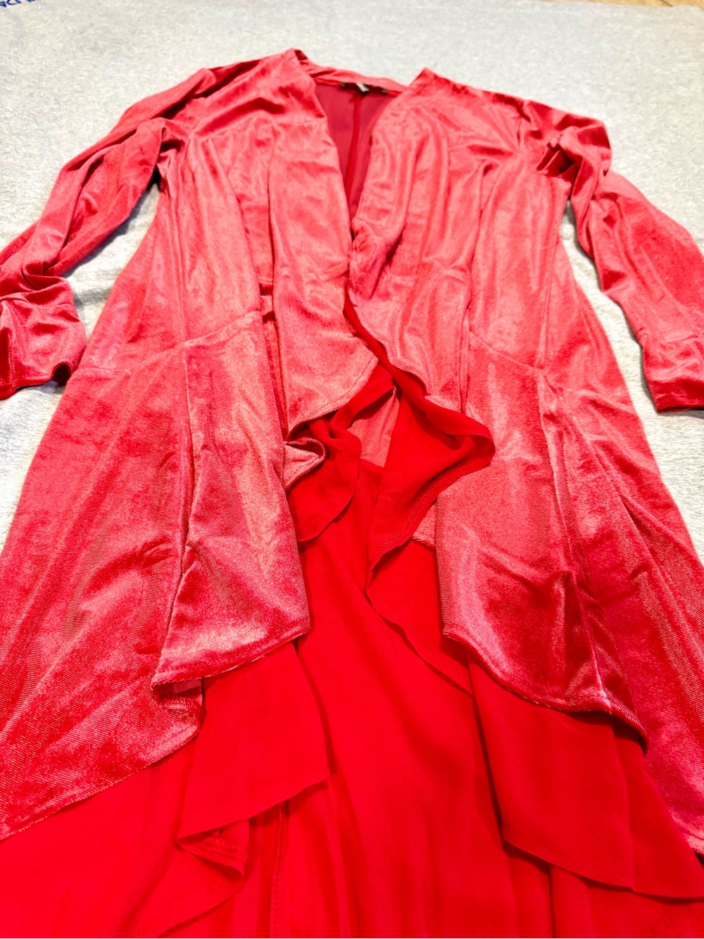 Kate & Mallory Red Velvet Ruffle-Front Long Cardigan - Picture 4 of 8